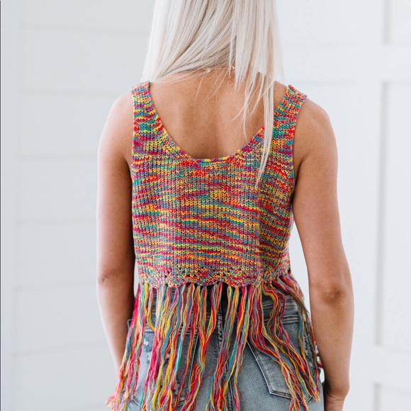 AMOLI Copacabana Knit Crop Top with Fringe Size M/L - Picture 3 of 5